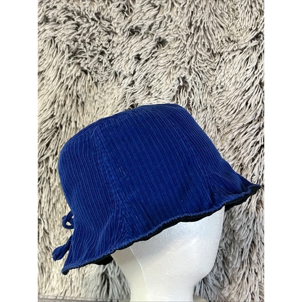 Colbalt Blue Black Reversible Bucket Hat‎ Tie 90's y2K Festival Sunbonnet Beach